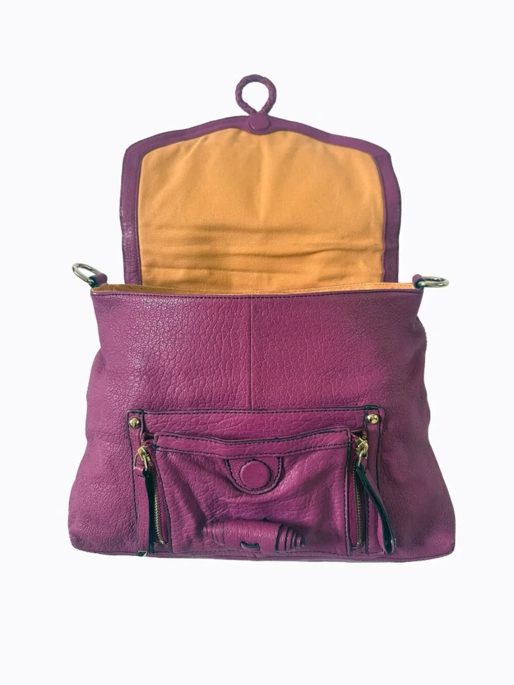 Vtg Hype Leather Satchel Bag Magenta Fuchsia Studded Y2K Biker Moto Purse 00s